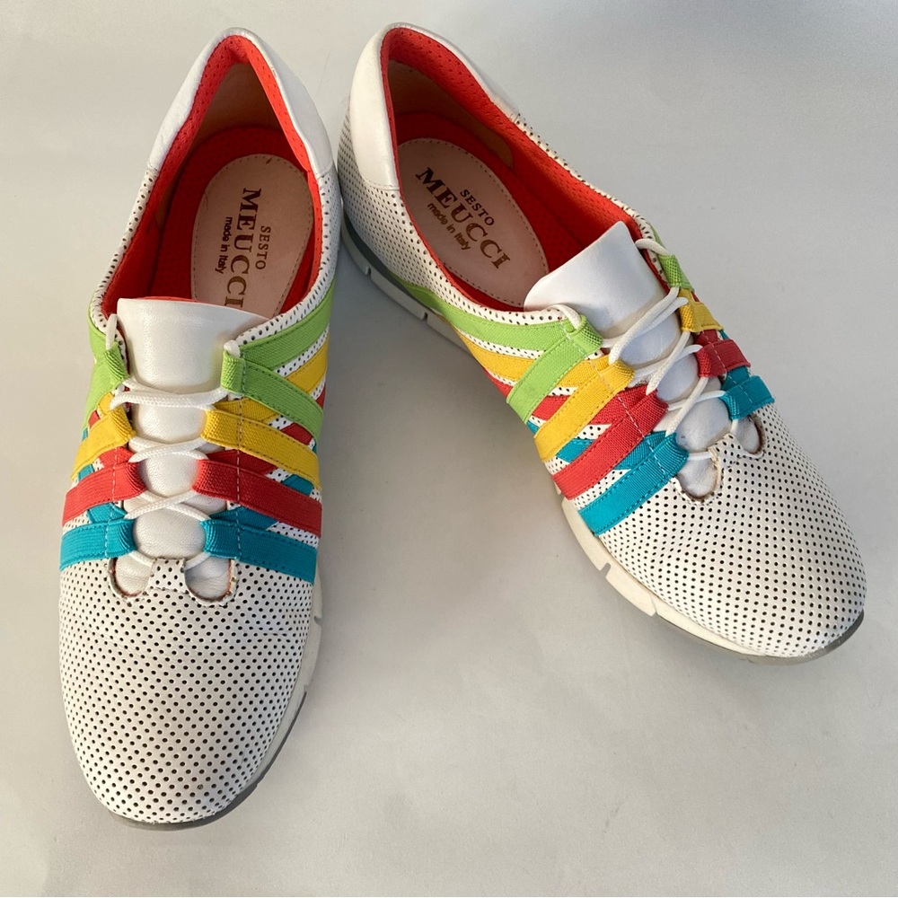 Sesto Meucci Made in Italy White Lace Up Womens Sneakers Trainers Shoes Size 8